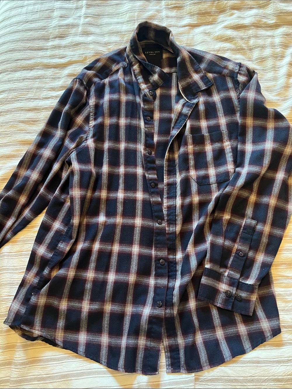 Women’s Navy Plaid Button-Down Shirt